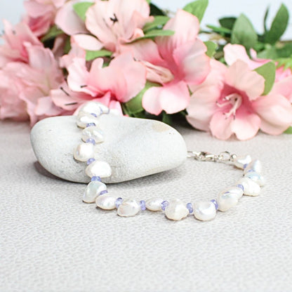 Keshi Pearl Tanzanite Bracelet - Cool Water