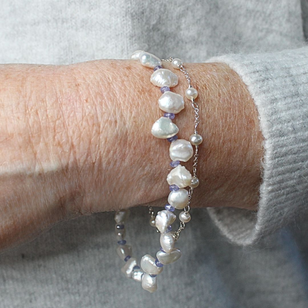 Keshi Pearl Tanzanite Bracelet - Cool Water