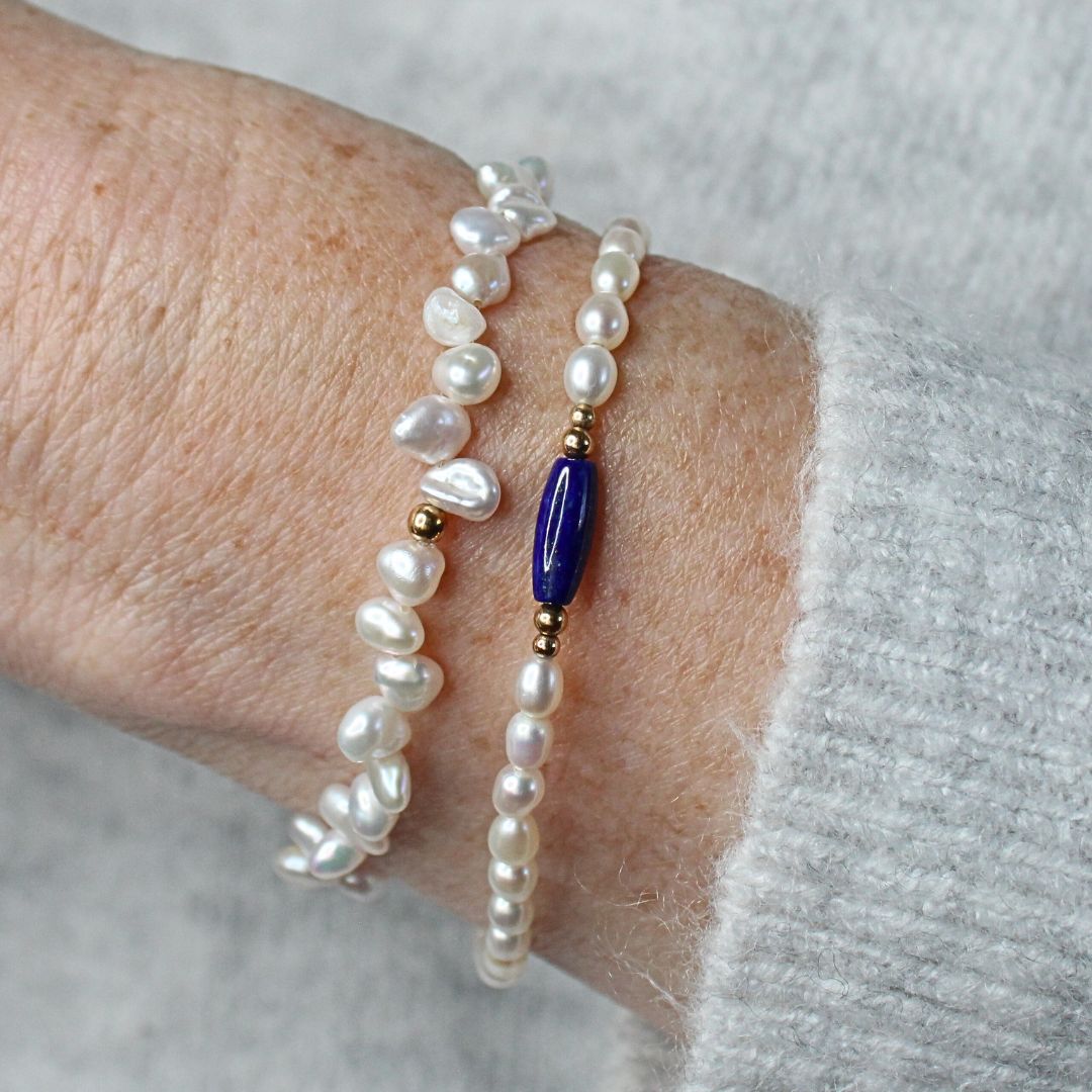 Lapis Lazuli and White Pearl Bracelet - Essex