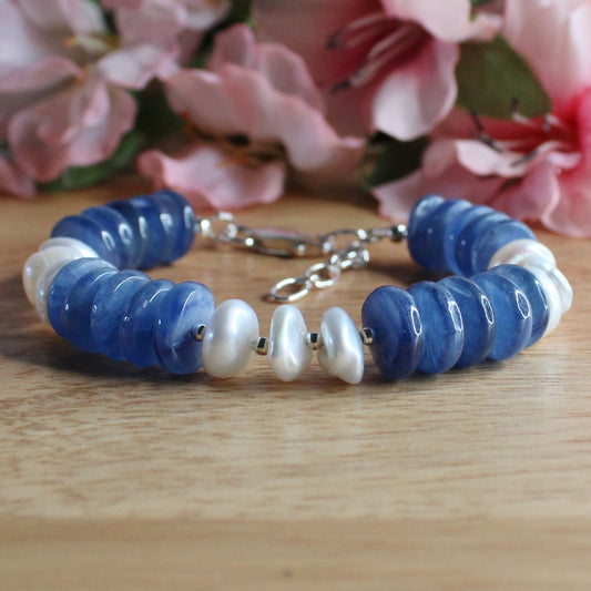 Blue Kyanite and Keshi Pearl Bracelet - Dulcie