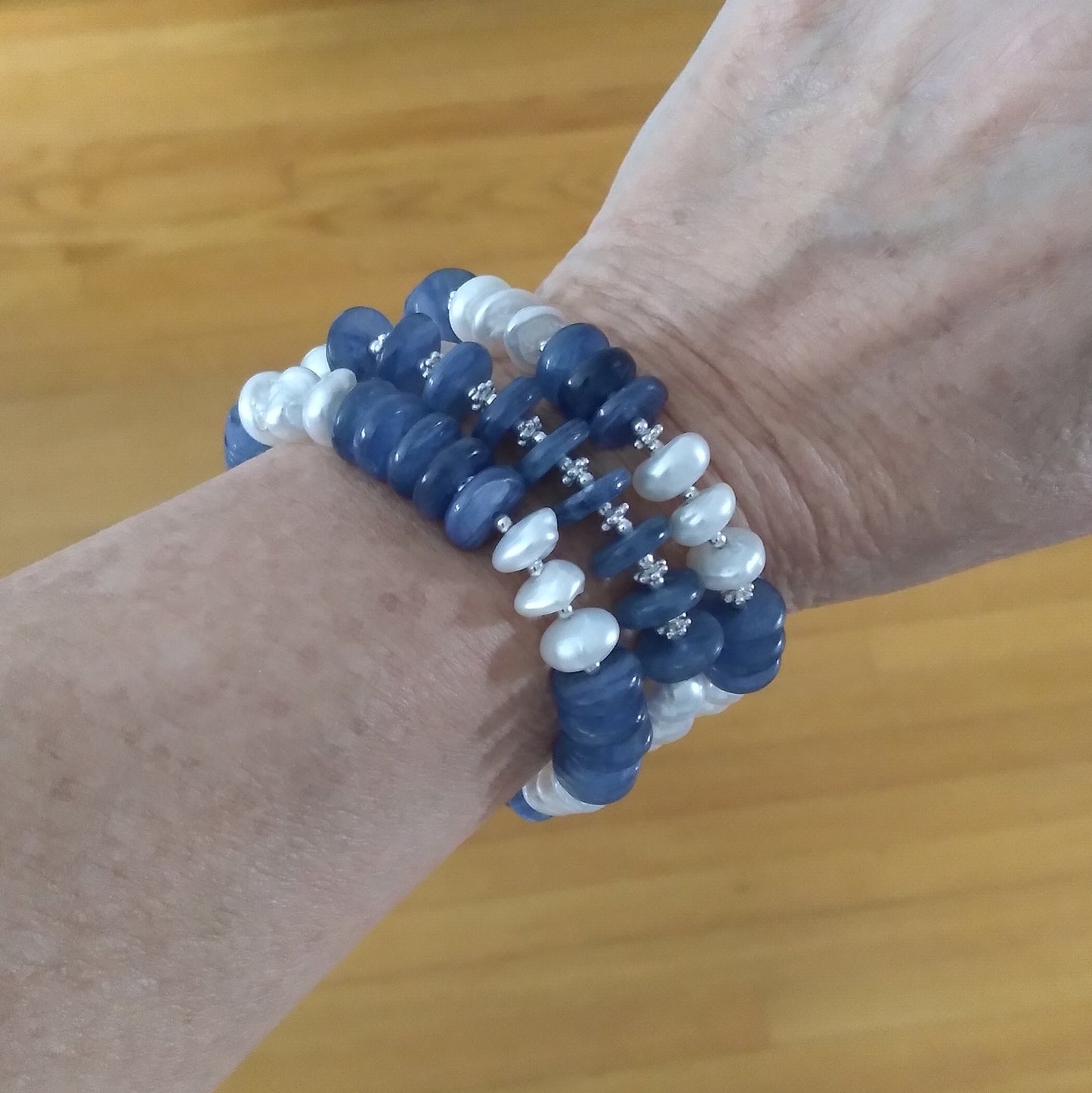 Blue Kyanite & Freshwater Pearl Bracelet - Nina