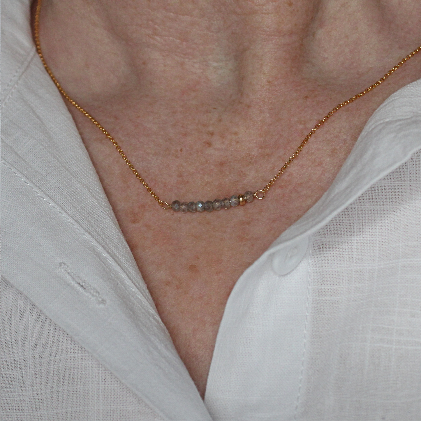 Labradorite Gemstone Bar Necklace Gold Filled Limited Edition