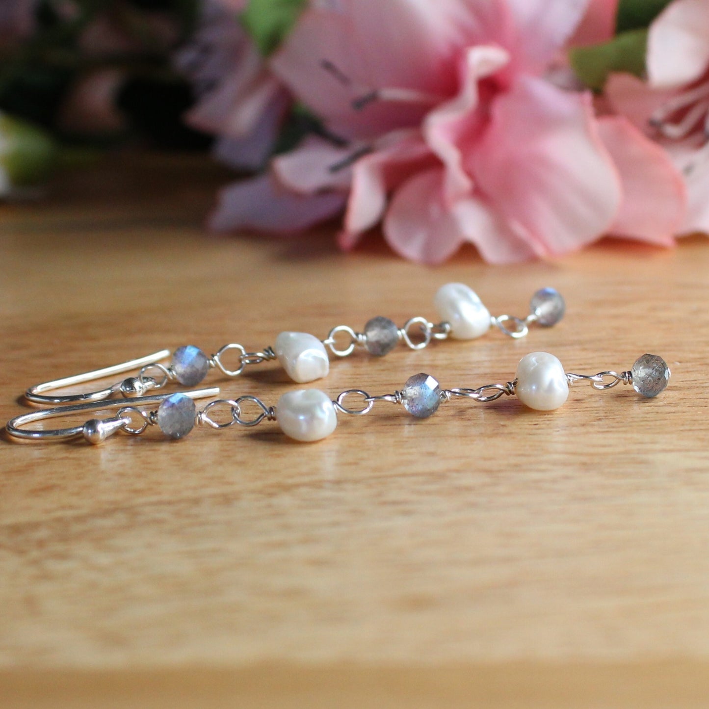 Labradorite and Keshi Pearl Earrings - Alaia Silver
