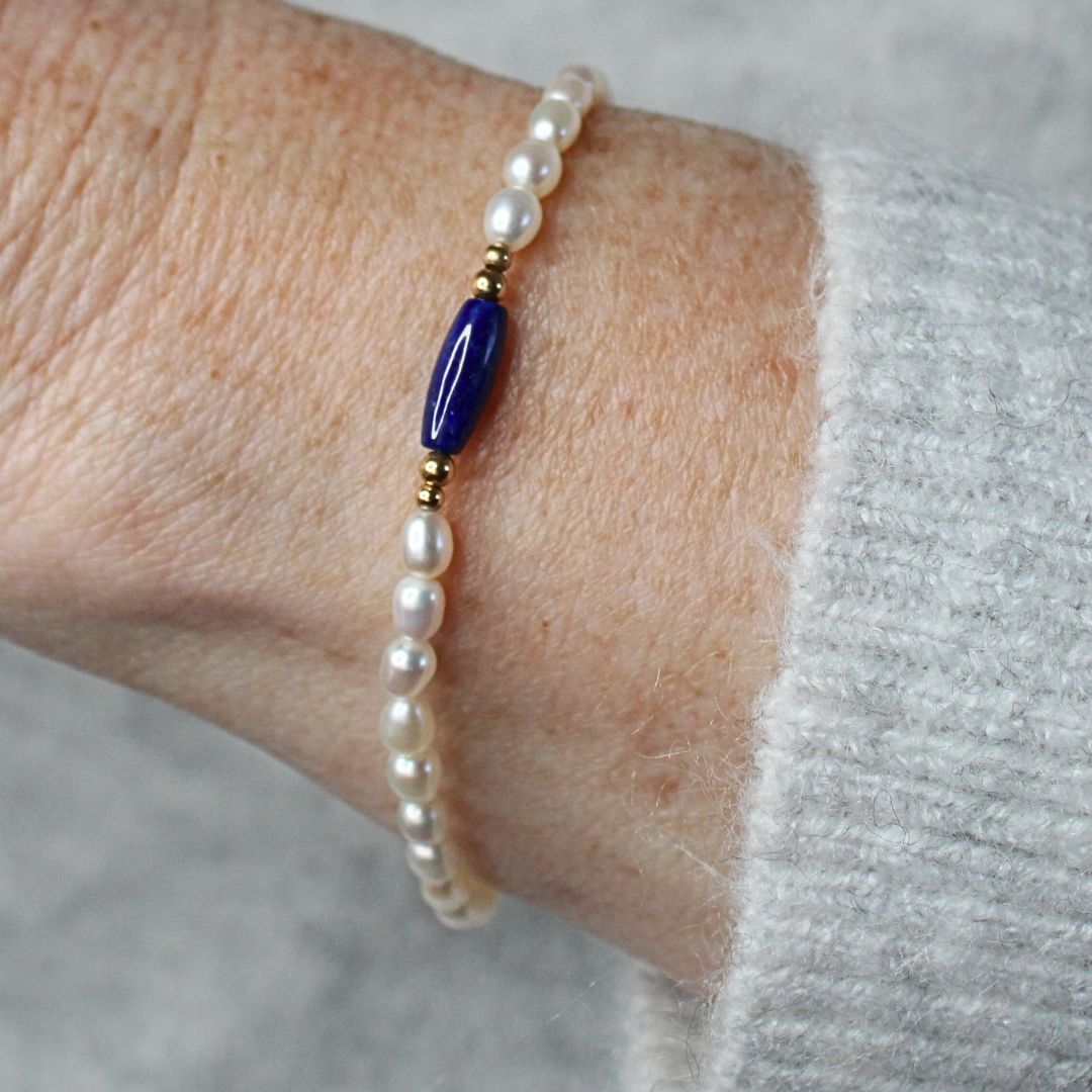 Lapis Lazuli and White Pearl Bracelet - Essex