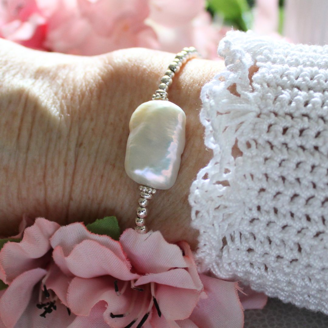 Sterling Silver Keshi Pearl Beaded Bracelet - Pure Tide