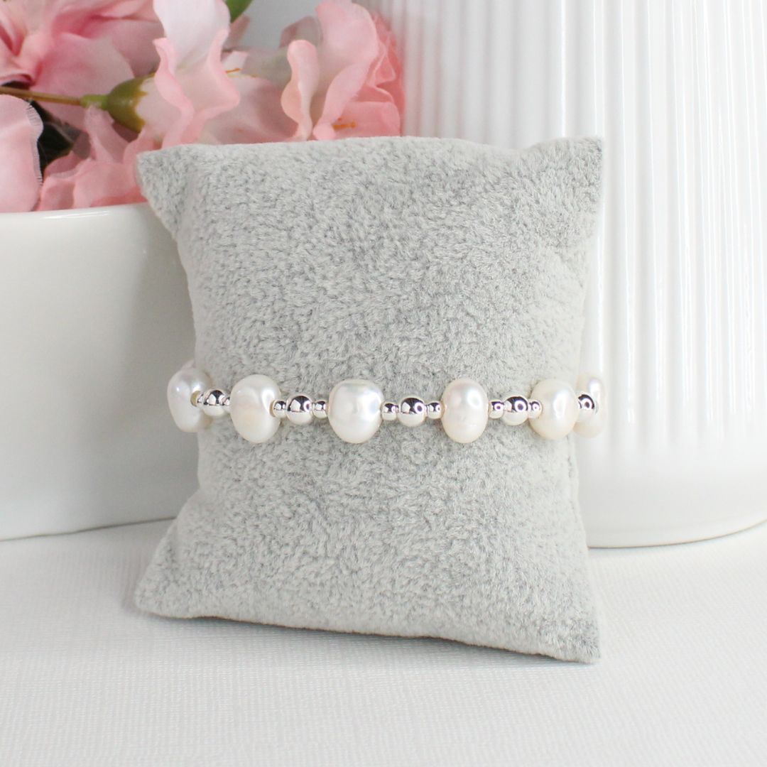 Baroque White Pearl Silver Bead Bracelet - Soltice