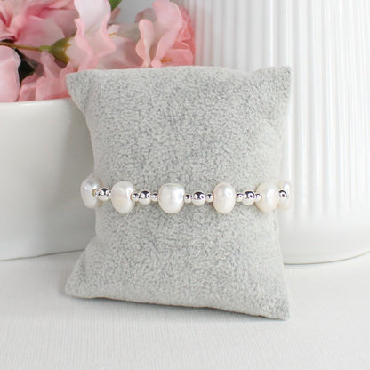 Baroque White Pearl Silver Bead Bracelet - Soltice