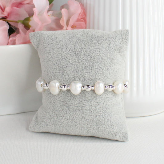 Baroque White Pearl Silver Bead Bracelet - Soltice