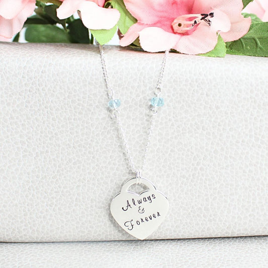 Personalized Large Heart Pendant on Birthstone Station Necklace
