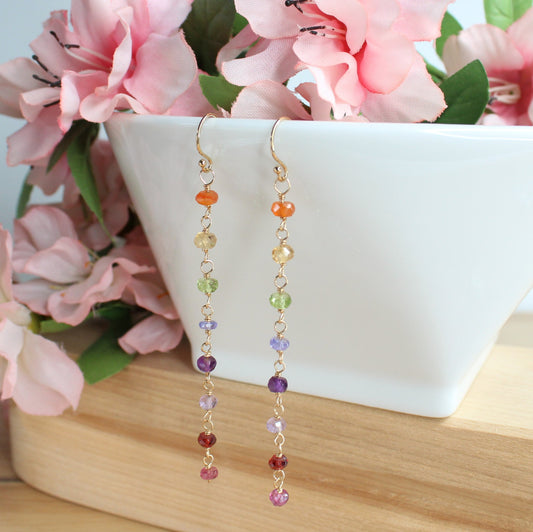 Multi Gemstone Shoulder Duster Rainbow Earrings - Enfys