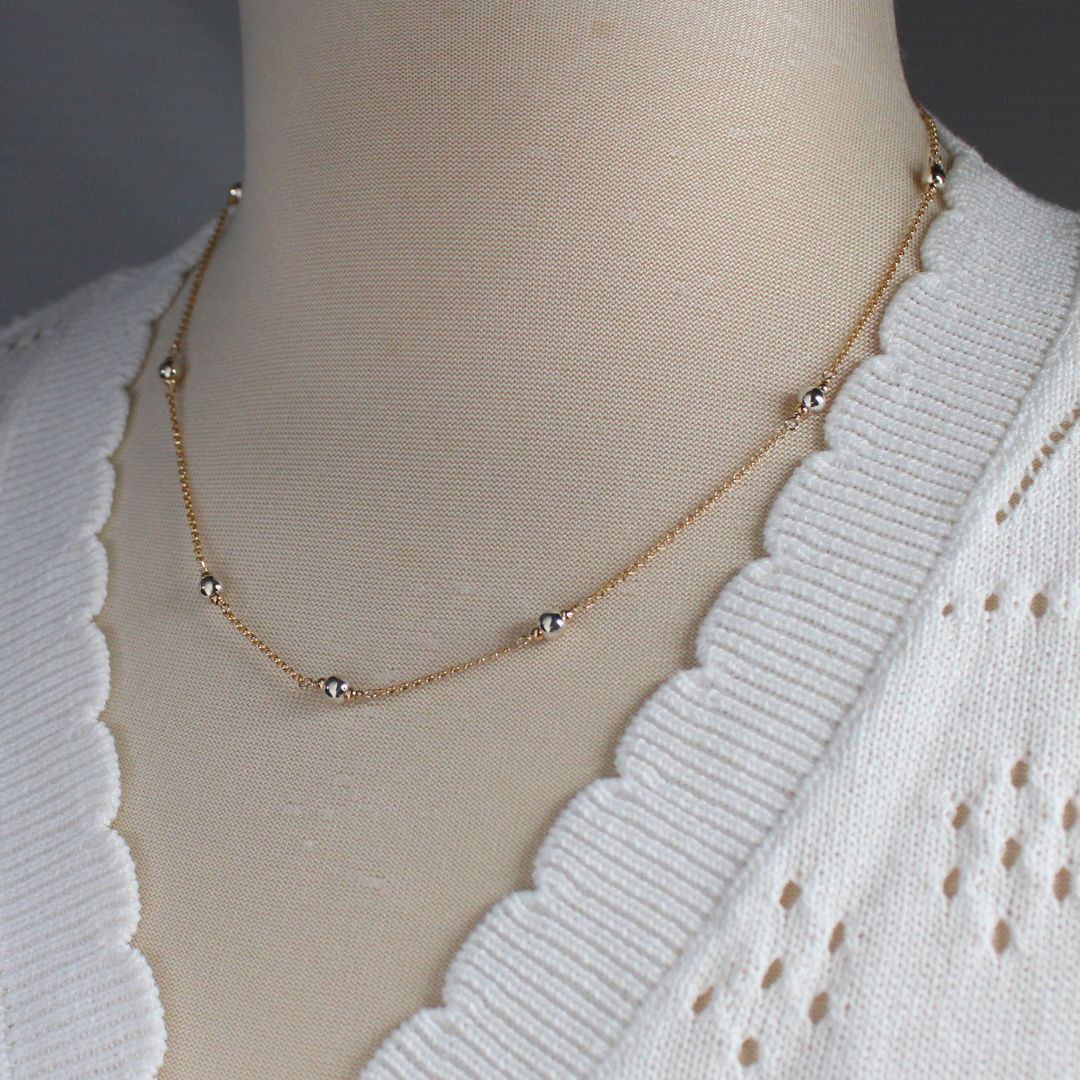 Kindness Two Tone Ball Bead Station Gold Chain Necklace