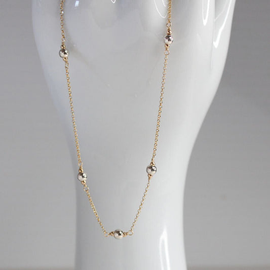 Kindness - 2 Tone Ball Bead Station Gold Chain Necklace