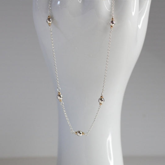 Kindness - 2 Tone Ball Bead Station Silver Chain Necklace