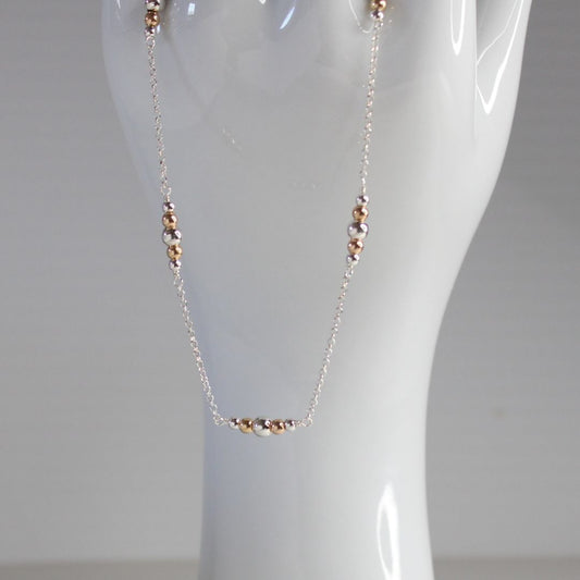 Wisdom - Mixed Metal Graduated Ball Bead Station Chain Necklace - Silver Chain