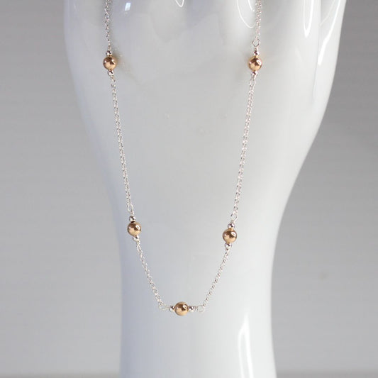 Tranquility - Ball Bead Mixed Metal Station Chain Necklace - Silver Chain