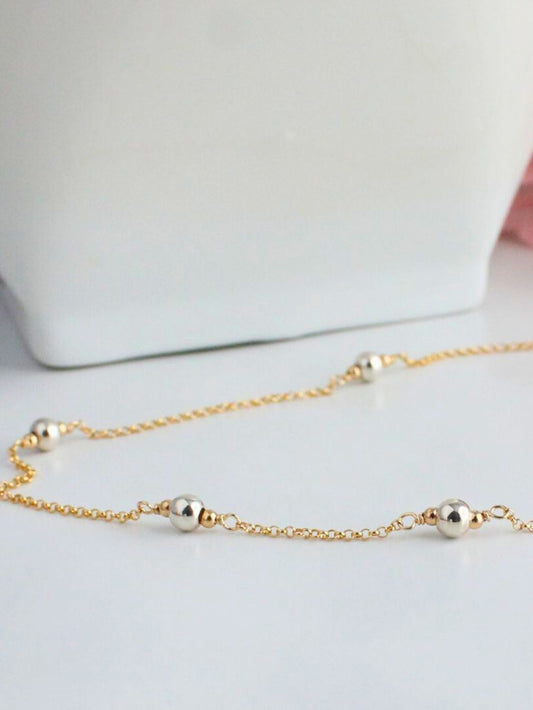 Kindness - 2 Tone Ball Bead Station Gold Chain Necklace