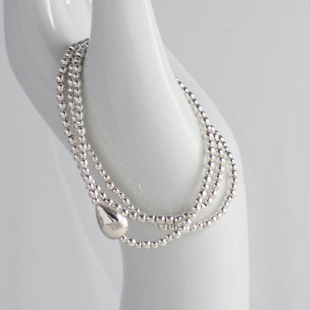 Silver Hammered Pear-Shaped Focal Bead Stacking Bracelet - Amalfi