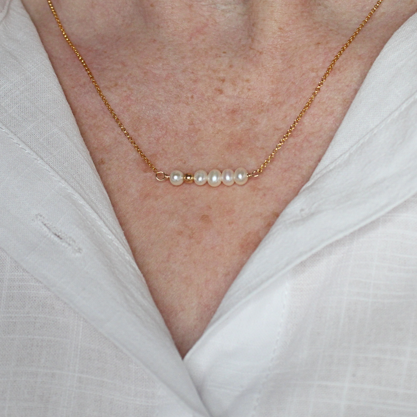 Pearl Birthstone Bar Necklace Gold Filled