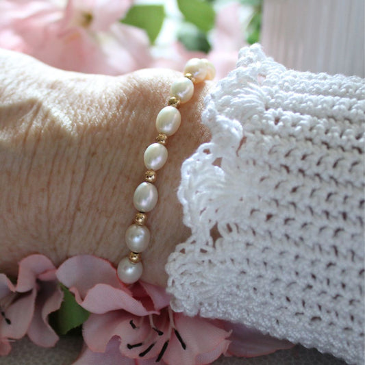 Pearl and Gold Filled Bead Bracelet - Tranquil