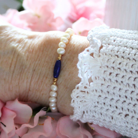 Lapis Lazuli and White Pearl Bracelet - Essex