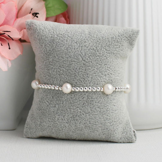 Pearl Sterling Silver Bead Stacking Bracelet - Moonlight Glow