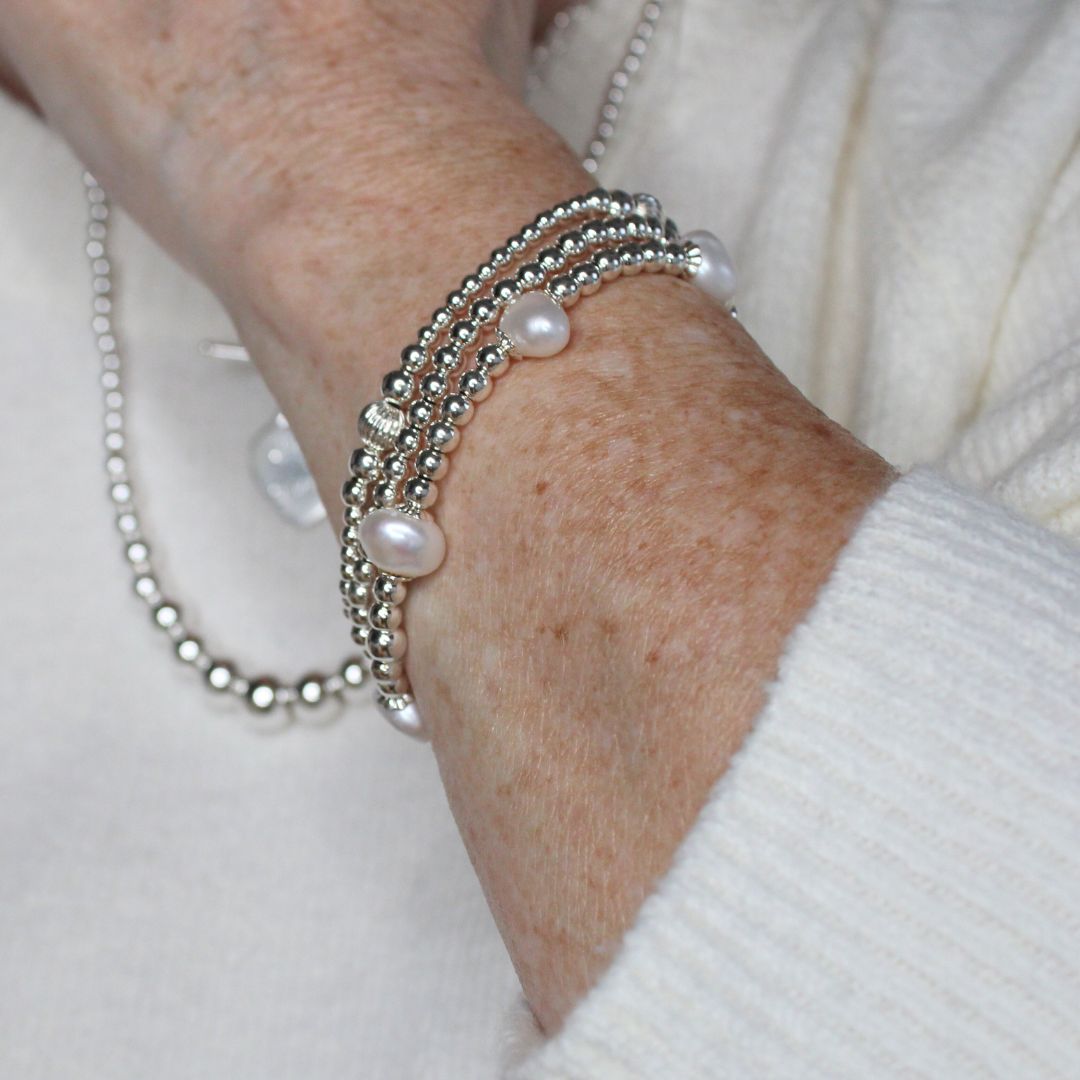 Sterling Silver Bead & Pearl Bracelet