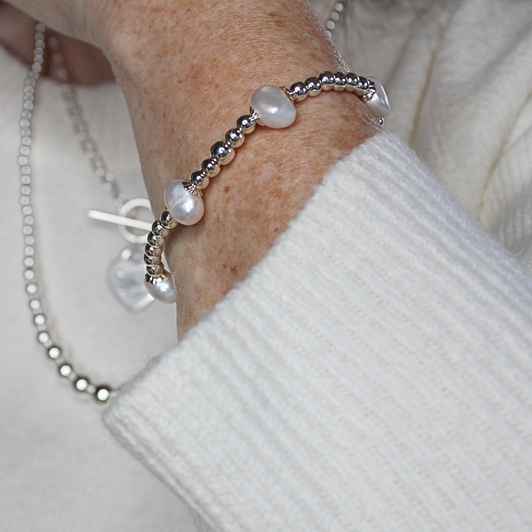Sterling Silver Bead & Pearl Bracelet