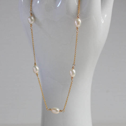 Pearl Station Chain Necklace - Gold Zara
