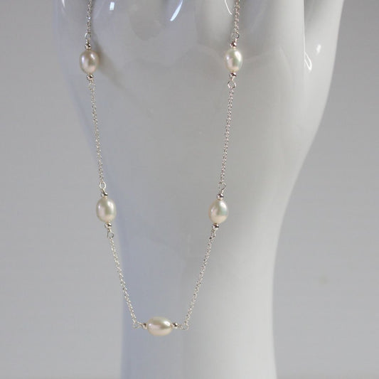Pearl Station Chain Necklace - Silver Zara