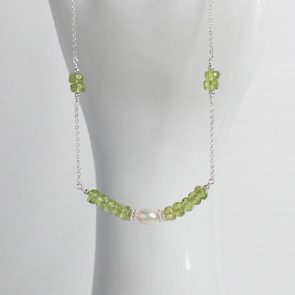 Peridot Pearl Sterling Silver Necklace - Meadowlite