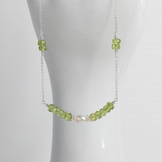 Peridot Pearl Sterling Silver Necklace - Meadowlite