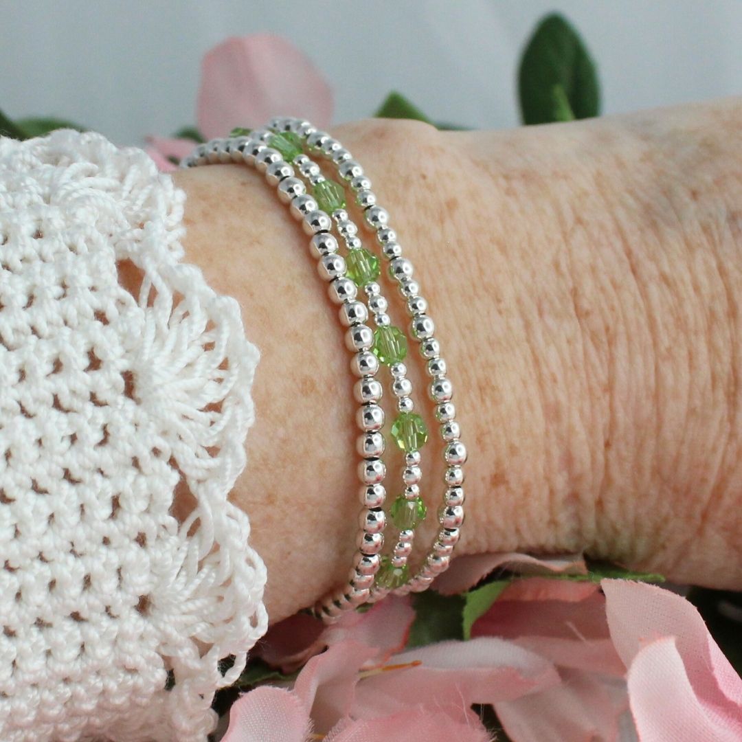 August Birthstone Sterling Silver Bracelet Stack – Made with Swarovski Crystal