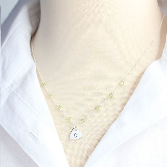 Sideway Initial Heart Birthstone Station Necklace Sterling Silver