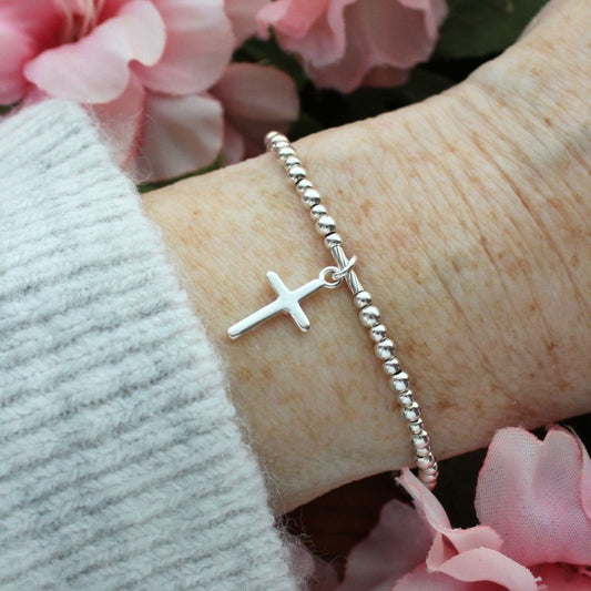 Plain Cross Charm Beaded Stacking Bracelet