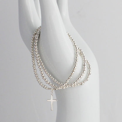 Plain Cross Charm Beaded Stacking Bracelet