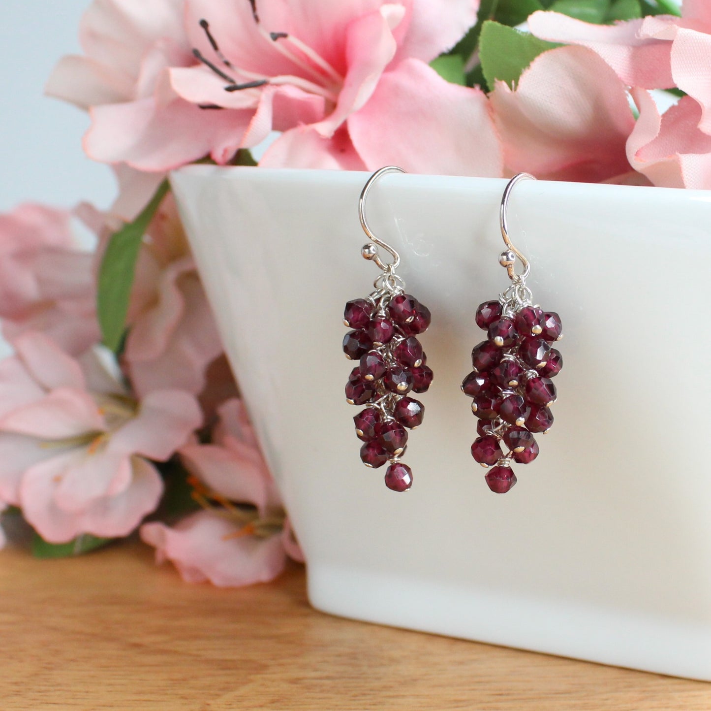 Rhodolite Garnet Dangle Earrings - Mila