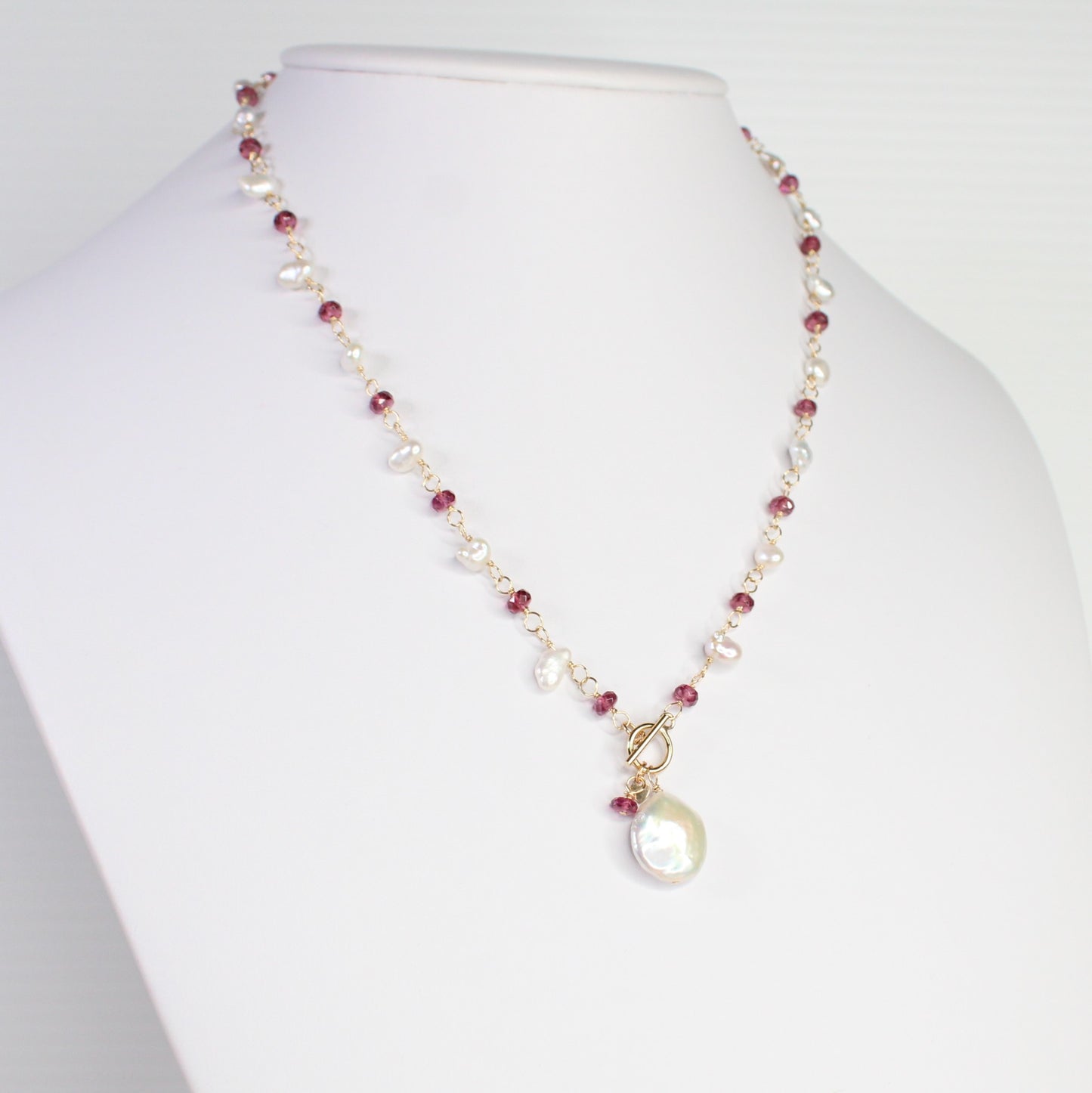Rhodolite Garnet & Keshi Pearl Necklace - Rosalie