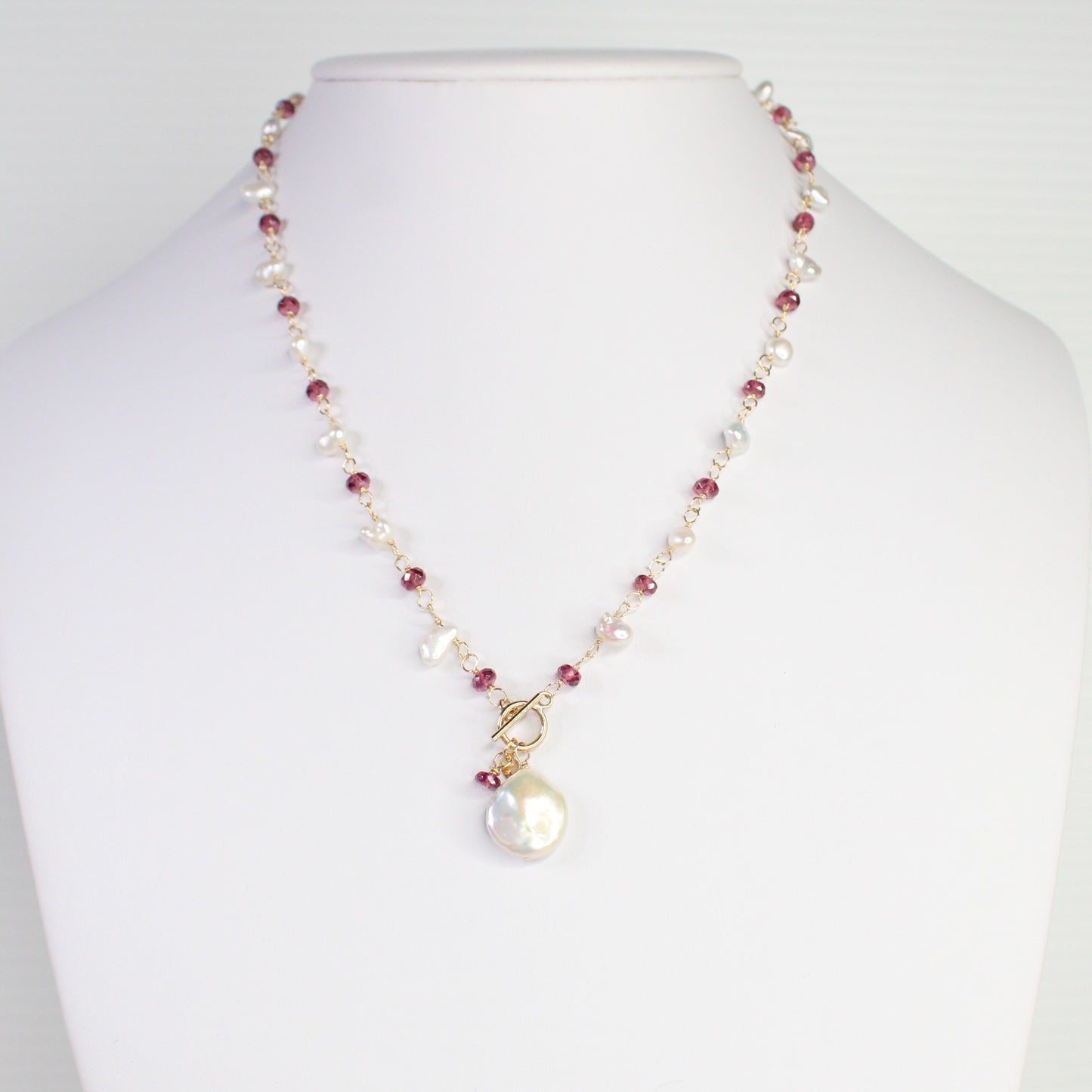 Rhodolite Garnet & Keshi Pearl Necklace - Rosalie