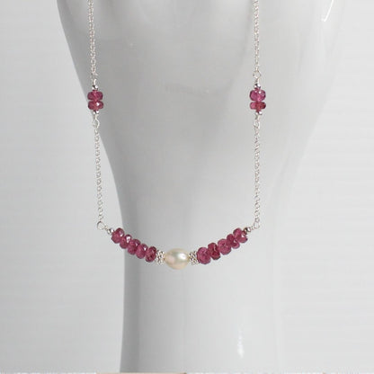 Rhodolite Garnet  Pearl & Sterling Silver Necklace - Wild Rose