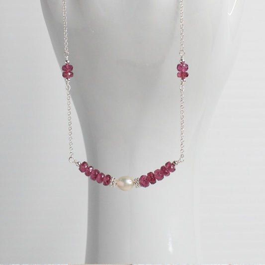 Rhodolite Garnet  Pearl & Sterling Silver Necklace - Wild Rose