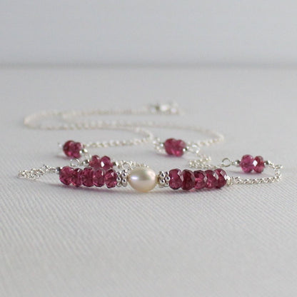 Rhodolite Garnet  Pearl & Sterling Silver Necklace - Wild Rose