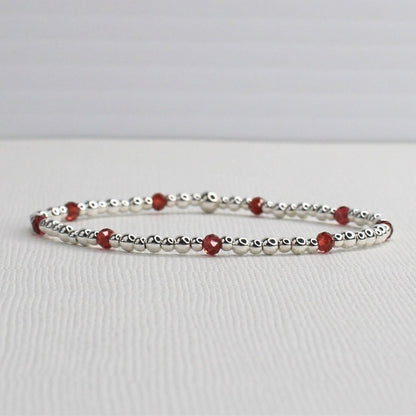 Rhodolite Garnet Sterling Silver Bead Stacking Bracelet - Berry Luxe