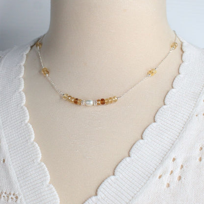 Citrine Pearl Sterling Silver Necklace - Golden Hour