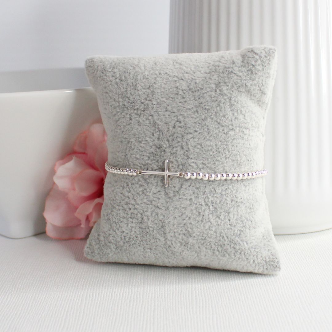 Sterling Silver Sideways Cross Bracelet - Faith & Grace