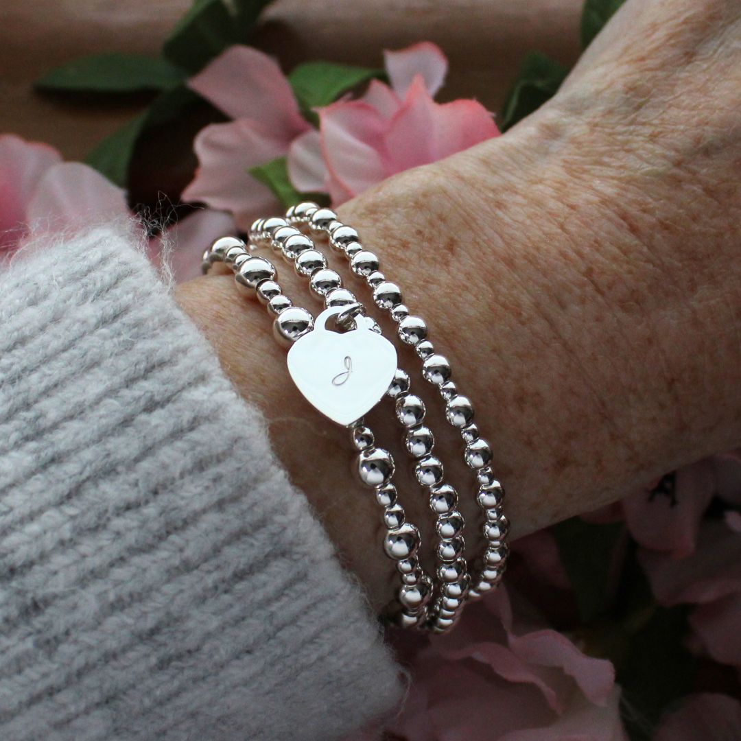 Sterling Silver Beaded Bracelet – Valentina Small Initial | Iconic Collection