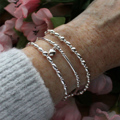 Small Puffed Heart Charm Beaded Stacking Bracelet - Tessa