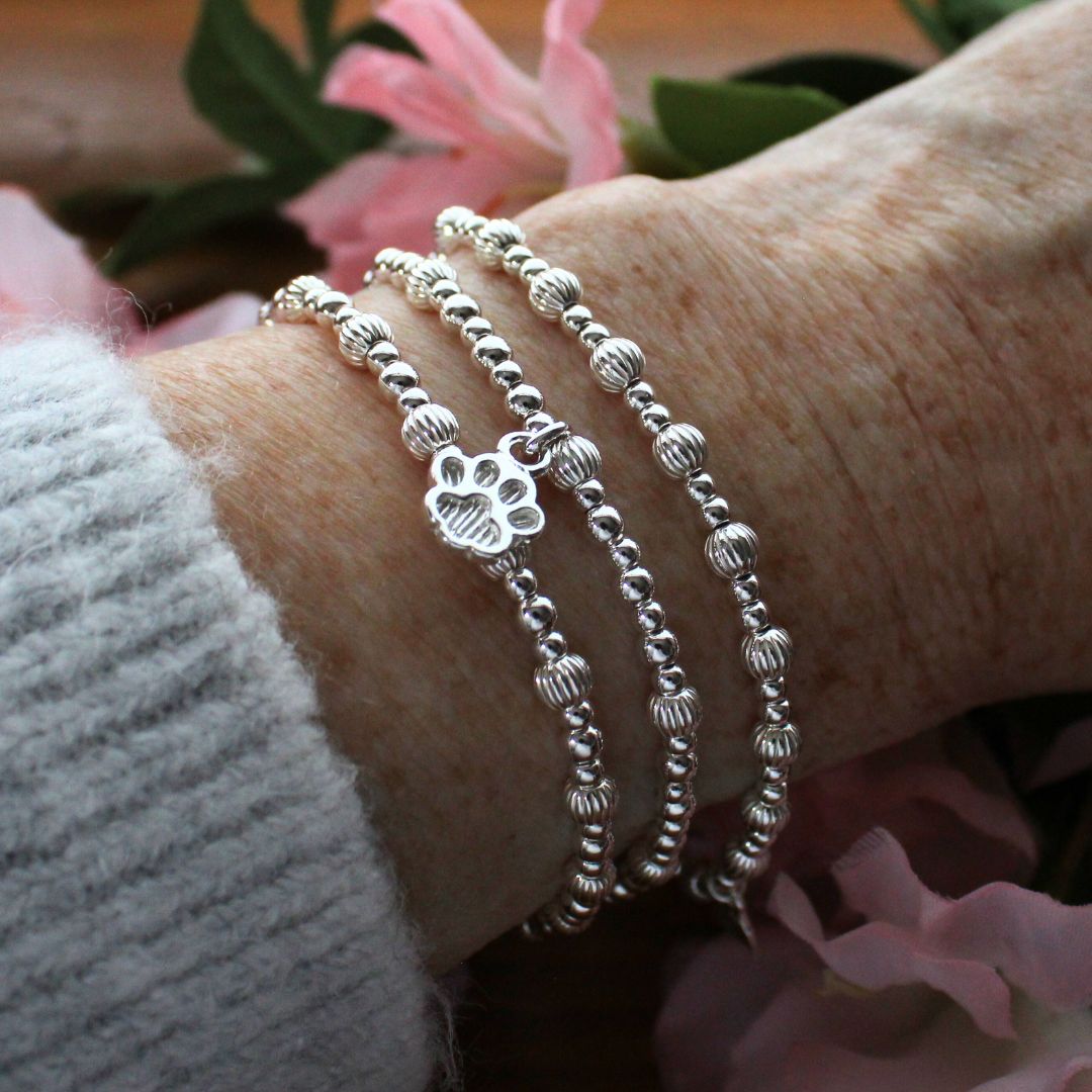 Dog Paw Charm Beaded Stacking Bracelet - Sophie