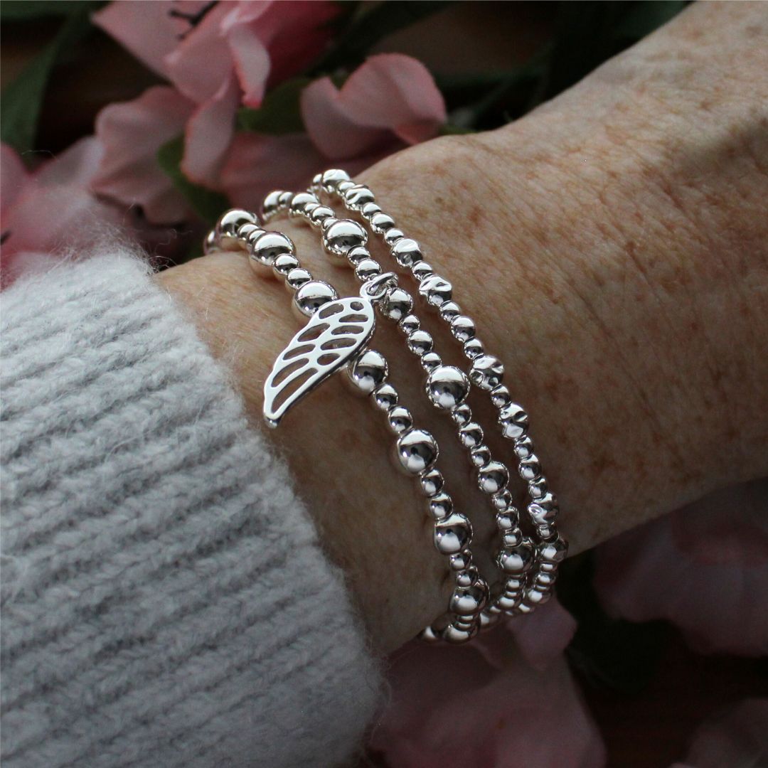 Angel Wing Charm Beaded Stacking Bracelet - Caroline