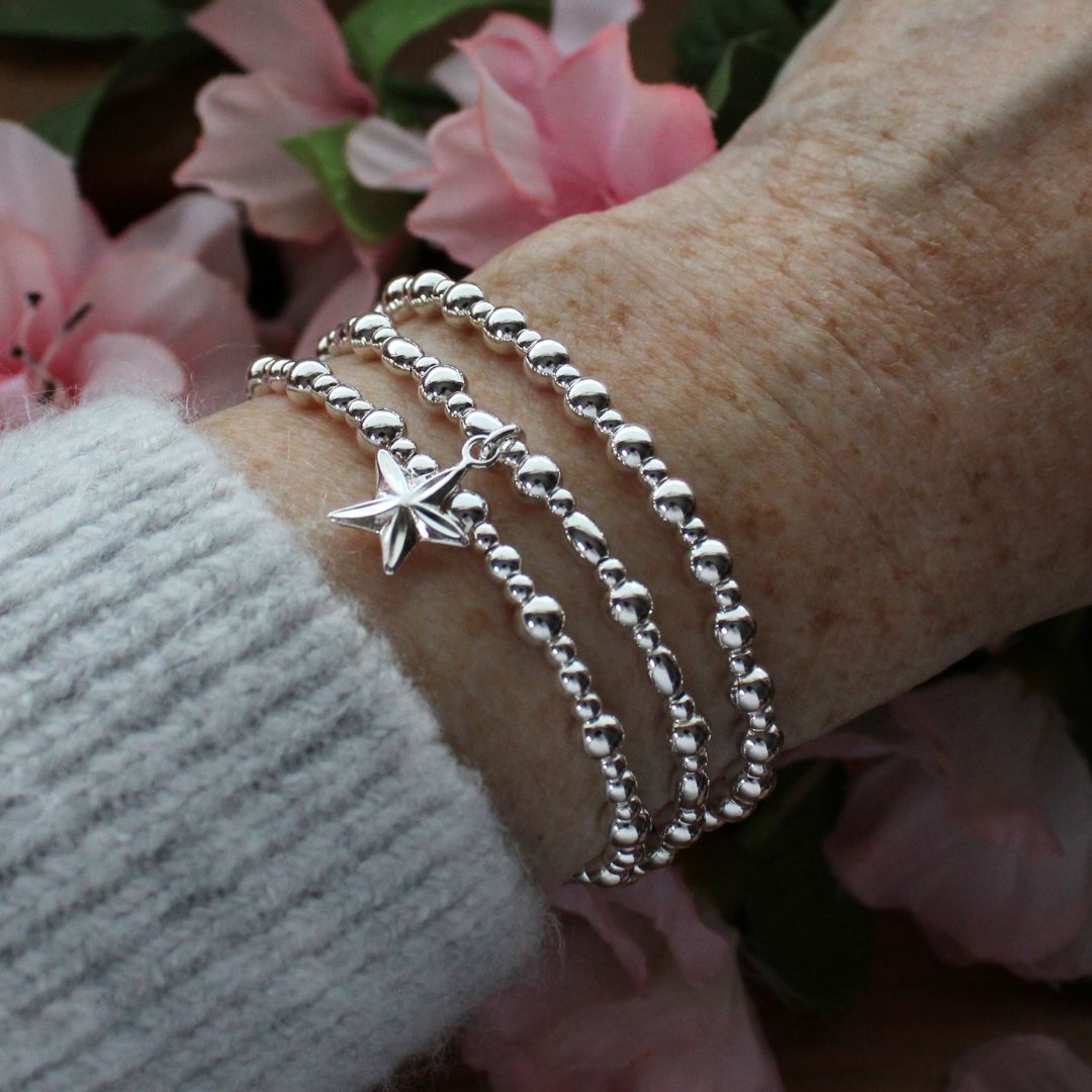 Star Silver Bead Stacking Bracelet - Lucy