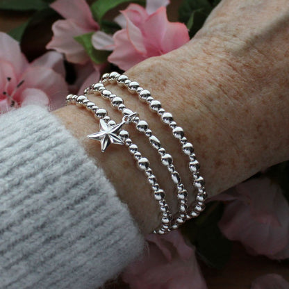 Star Silver Bead Stacking Bracelet - Lucy